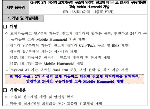 전고체 배터리팩을 탑재한 310V DC 기반 고속 Mobile Humanoid 개발 과제 자료