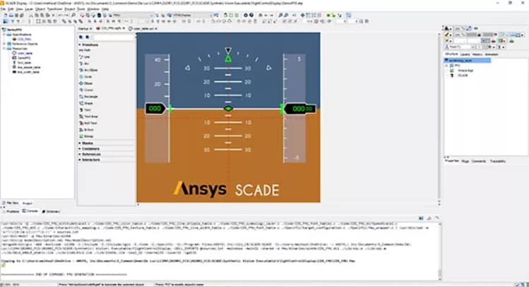 Ansys SCADE Display 환경에서 항공기 HMI 소프트웨어를 설계하고 자동 코드를 생성하는 이미지