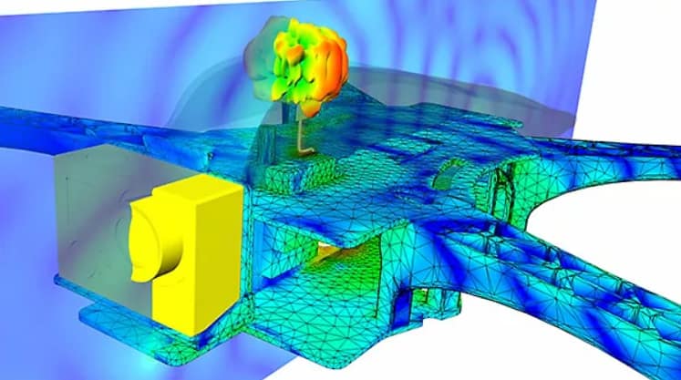 Ansys HFSS로 드론, PCB, 케이블, 안테나가 포함된 대규모 전자기 시스템을 해석하는 이미지