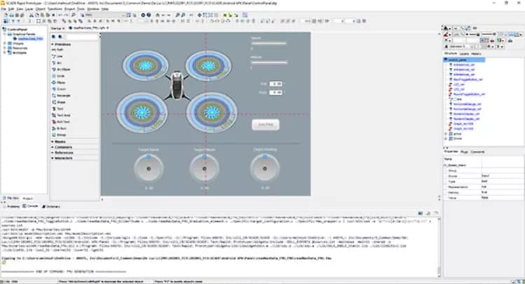 Ansys SCADE Rapid Prototyper에서 항공기 데이터 시각화와 입력 신호 전송을 위한 시뮬레이션 패널을 설계하는 이미지